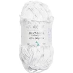 Pelote de fil à tricoter chenille blanc 120m