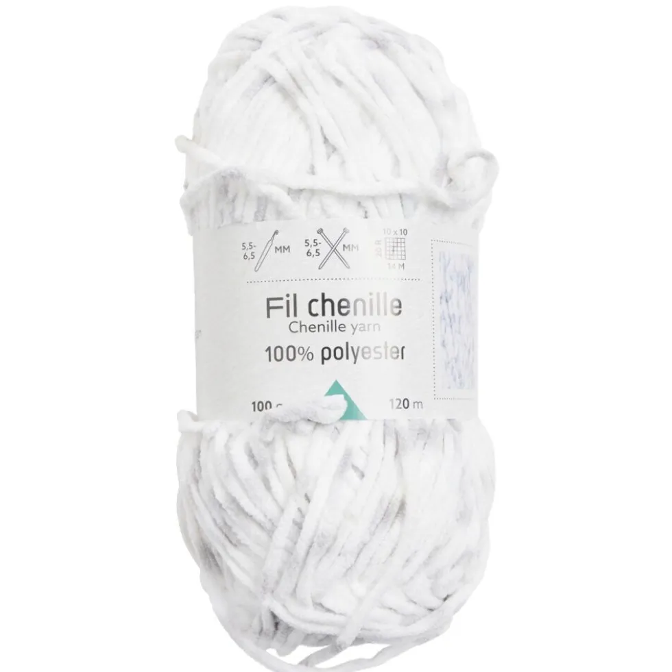 Pelote de fil à tricoter chenille blanc 120m