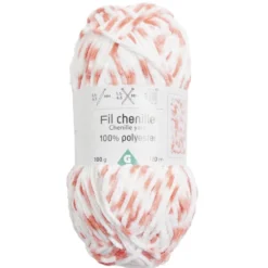 Pelote de fil à tricoter chenille blanc et orange 120m