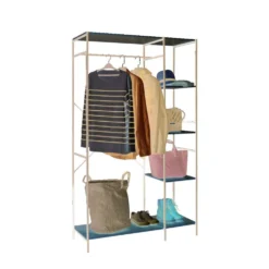 Penderie dressing 4 niveaux métal et bois 90x40xH165cm