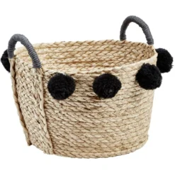 Petite panière en osier à pompons