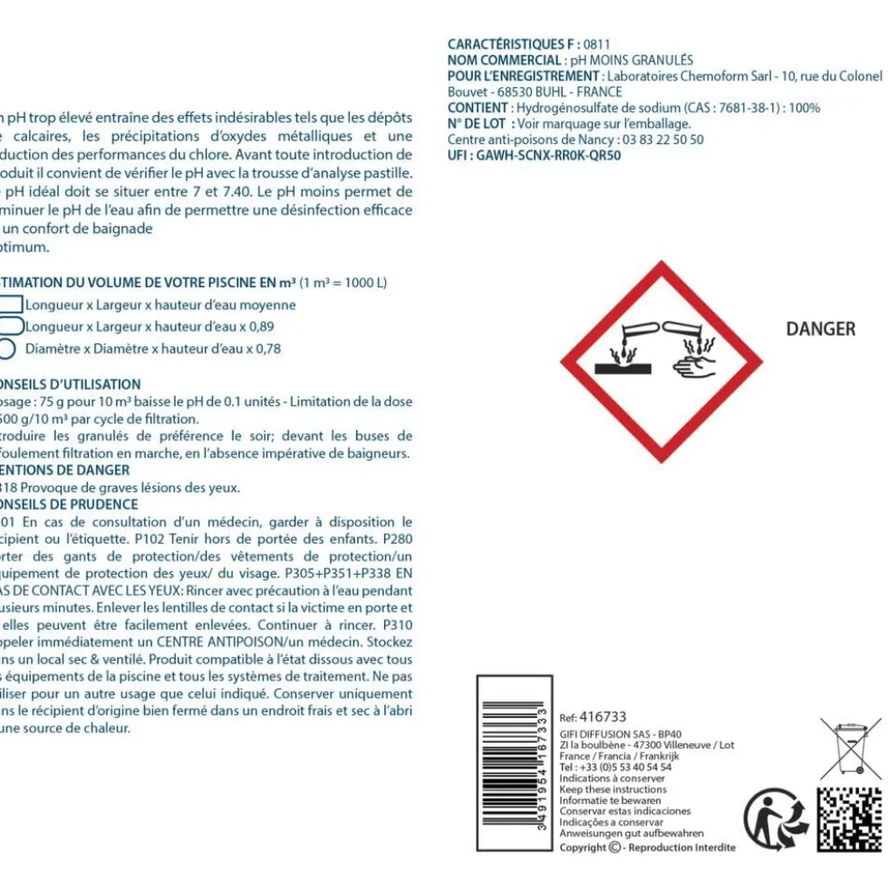 PH Moins granulés 1,5kg