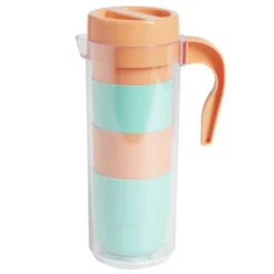 Pichet pique-nique avec 4 tasses plastique vert et orange Ø24xH8,5cm