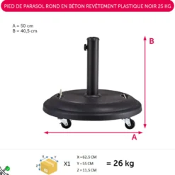 Pied de parasol rond en béton revêtement plastique noir 25 kg