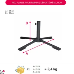 Pied pliable pour parasol déporté métal noir