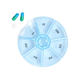 Pilulier 1 semaine 7 compartiments rond plastique bleu Ø8,5cm