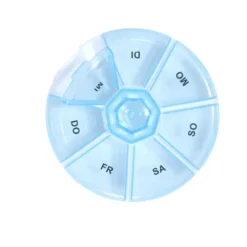 Pilulier 1 semaine 7 compartiments rond plastique bleu Ø8,5cm