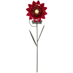 Piquet solaire forme fleur métal coloré LED blanc chaud H40cm (3 modèles)