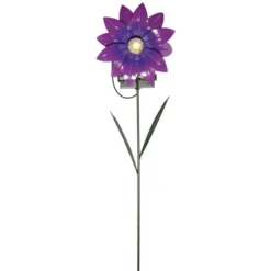 Piquet solaire forme fleur métal coloré LED blanc chaud H40cm (3 modèles)