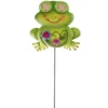 Piquet solaire à planter grenouille animée yeux LED blanc chaud H48cm