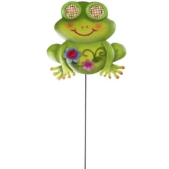 Piquet solaire à planter grenouille animée yeux LED blanc chaud H48cm