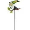 Piquet solaire à planter oiseau toucan animé oeil LED blanc chaud H48cm