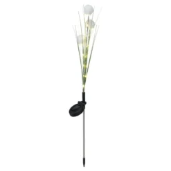Piquet solaire tiges herbes avec pompons blancs 22LED blanc chaud H76cm
