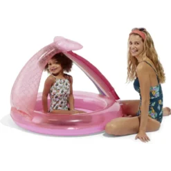 Piscinette gonflable enfant ombrelle sirène rose Ø100xH83cm