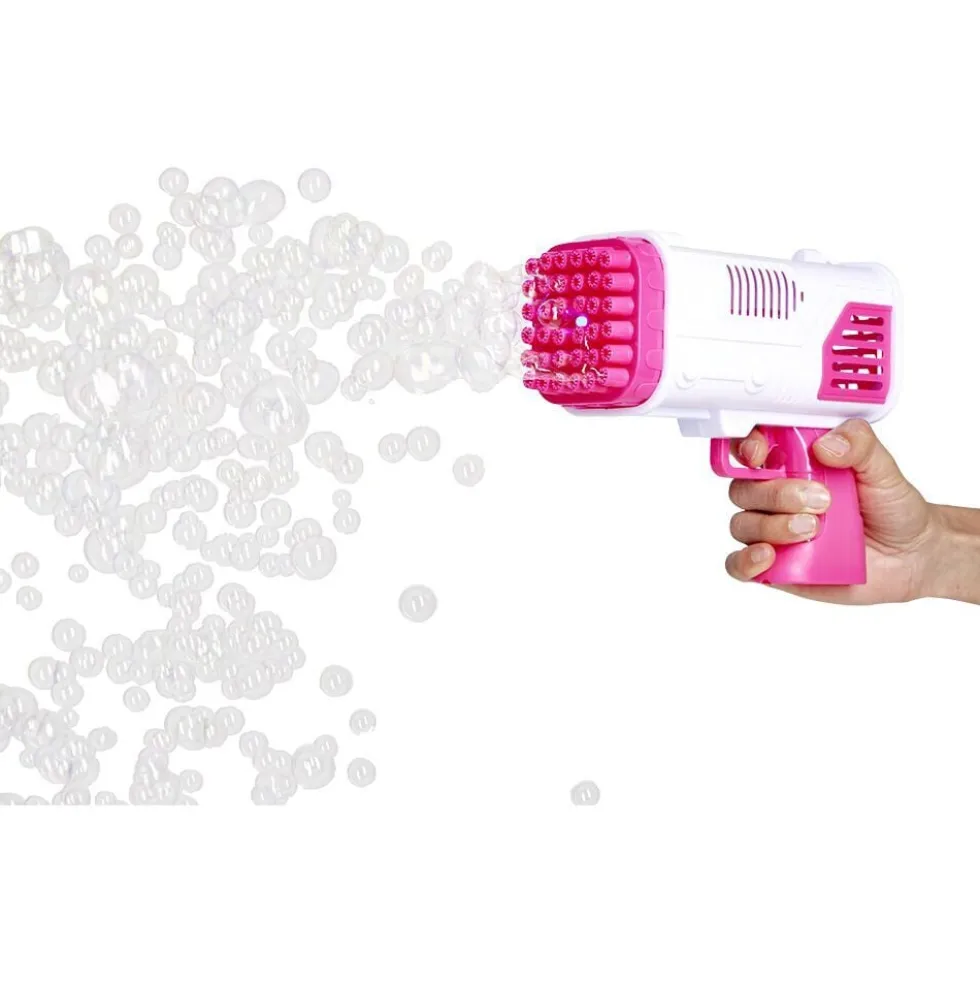 Pistolet à bulles bazooka 36 buses plastique rose