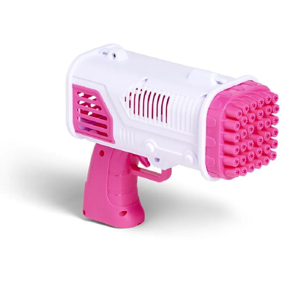 Pistolet à bulles bazooka 36 buses plastique rose