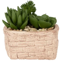Plante grasse artificielle pot céramique style panier effet pierre