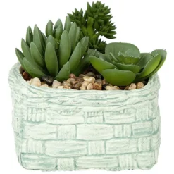 Plante grasse artificielle pot céramique style panier effet pierre