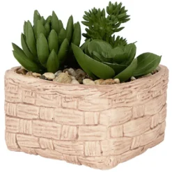 Plante grasse artificielle pot céramique style panier effet pierre