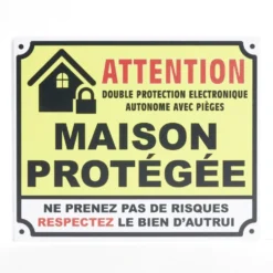 Plaque signalétique "Attention, maison protégée" - 24x20 cm