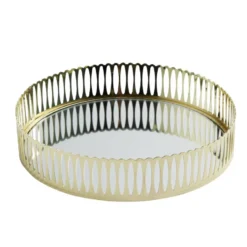 Plateau miroir en métal argenté Ø25,5xH5,5cm