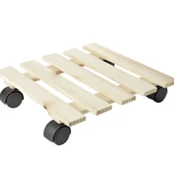 Plateau porte plante carré en bois avec roulettes 29x29xH7cm