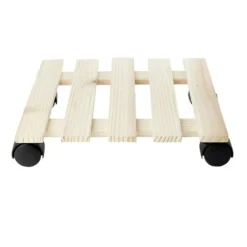 Plateau porte plante carré en bois avec roulettes 29x29xH7cm