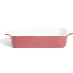 Plat à four en grès blanc et rouge 35,7x20xH6,7cm