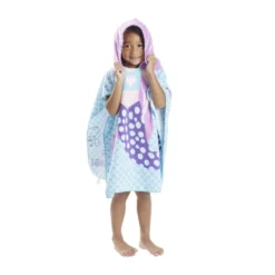 Poncho capuche sortie de plage enfant motif sirène bleu 60x60xH120cm