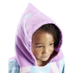 Poncho capuche sortie de plage enfant motif sirène bleu 60x60xH120cm