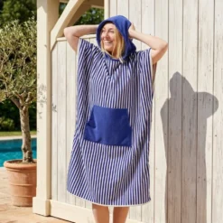 Poncho de bain adulte à capuche rayures colorées Taille unique 75x133cm (2 modèles)