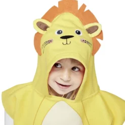 Poncho de bain enfant Funky motif lion orange et jaune 50xH150cm