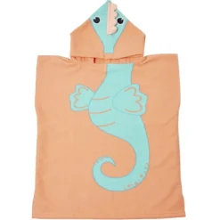 Poncho de bain enfant Funky motif hippocampe bleu et orange 50xH80cm