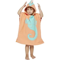 Poncho de bain enfant Funky motif hippocampe bleu et orange 50xH80cm