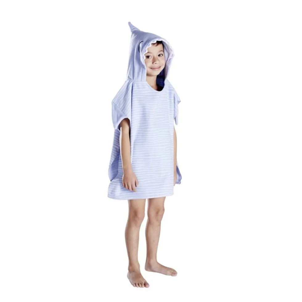 Poncho de bain enfant requin rayures bleu Taille unique 50x76cm
