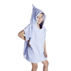 Poncho de bain enfant requin rayures bleu Taille unique 50x76cm