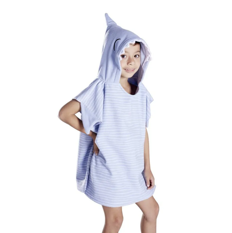 Poncho de bain enfant requin rayures bleu Taille unique 50x76cm