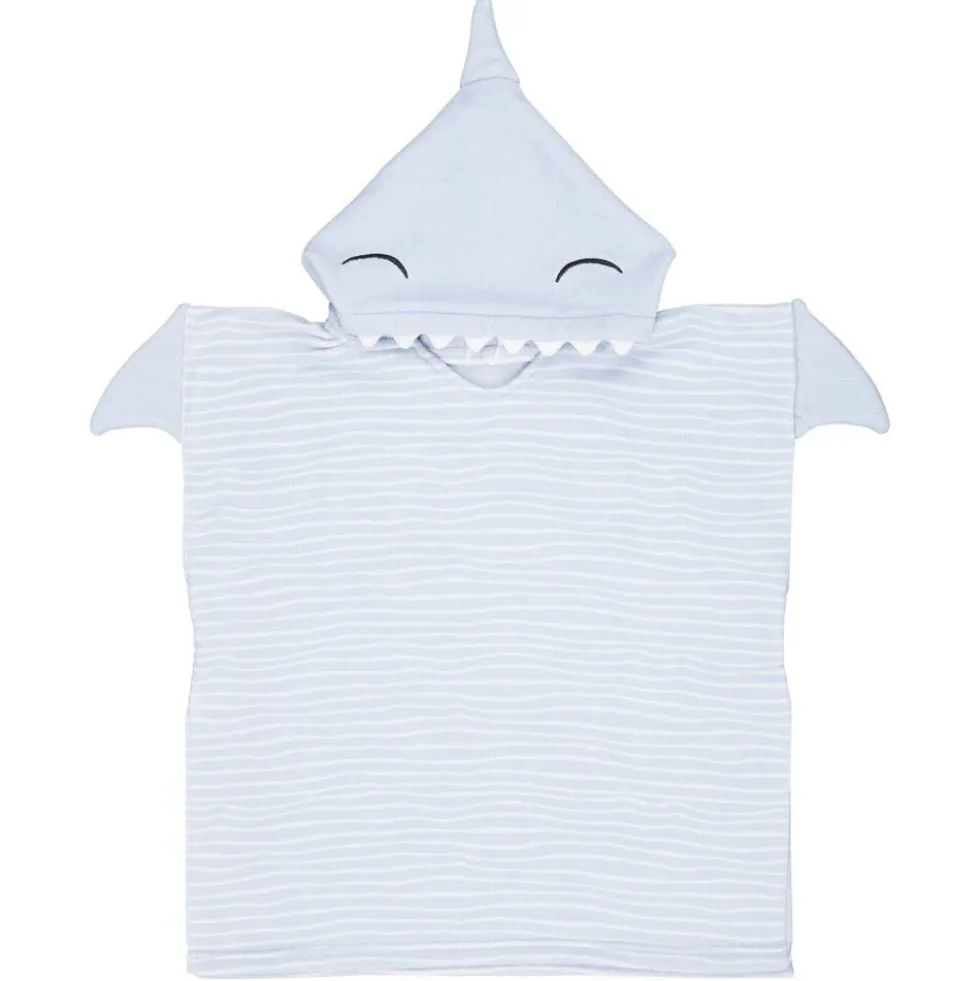 Poncho de bain enfant requin rayures bleu Taille unique 50x76cm