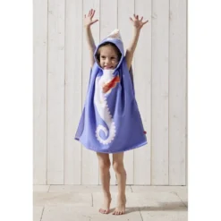 Poncho de plage enfant hippocampe TU 55x110cm