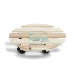 Porte plante bois rond avec roulettes Ø30 cm