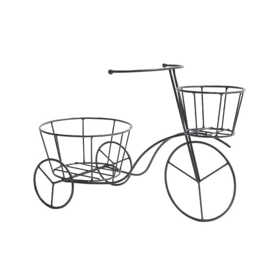 Porte plante en métal noir forme vélo tricycle 44x20xH28cm