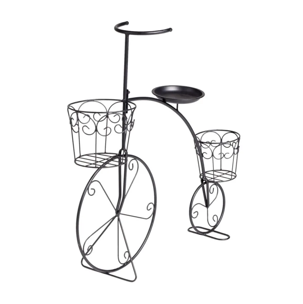 Porte plante forme vélo style rétro en métal noir 70xH71x23cm