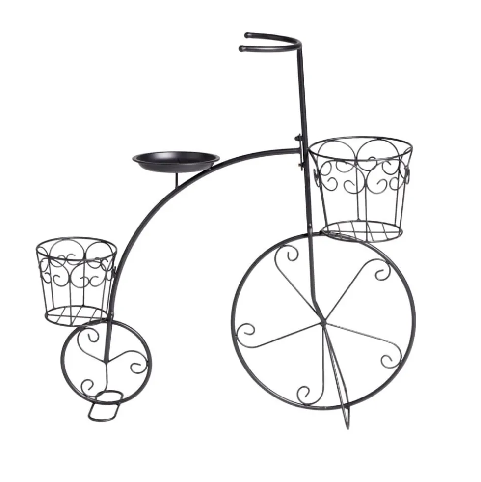 Porte plante forme vélo style rétro en métal noir 70xH71x23cm