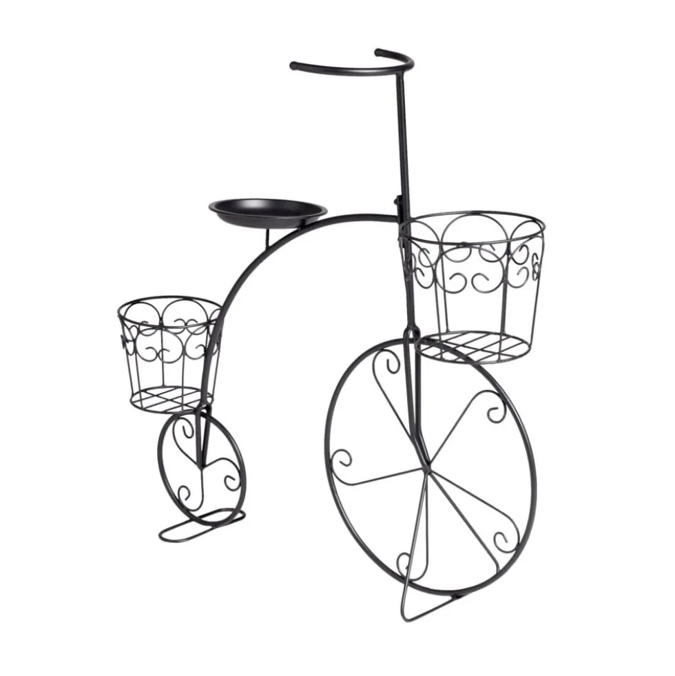 Porte plante forme vélo style rétro en métal noir 70xH71x23cm