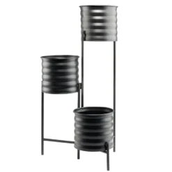 Porte-plante 3 pots façon bidon noir 36x25xH60cm