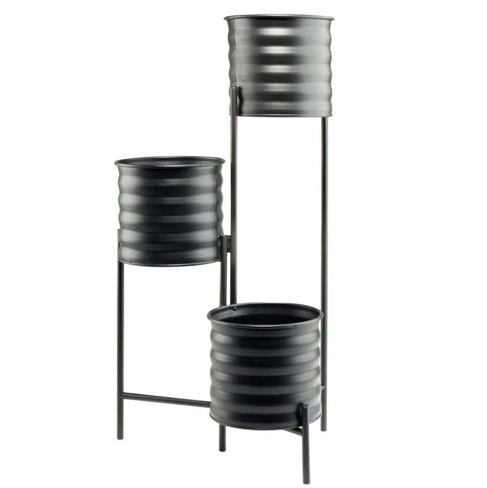 Porte-plante 3 pots façon bidon noir 36x25xH60cm