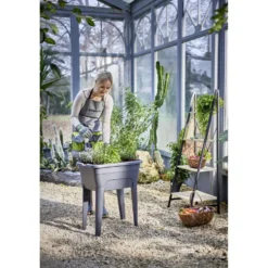 Potager sur pied effet serre Gary plastique gris 59x39xH86,5cm