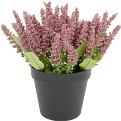 Pot bruyère et rose artificiel Ø16xH25cm