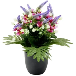Pot bruyère et rose artificiel Ø25xH32cm