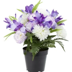 Pot chrysanthème+oeillet+iris H38 cm violet